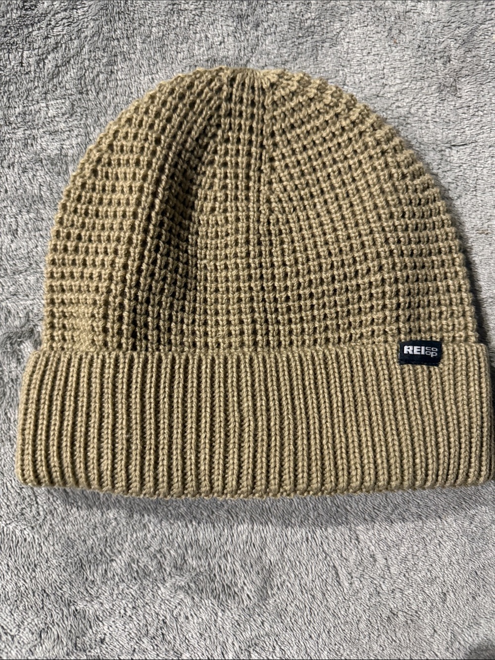 REI Olive Waffle Knit Beanie